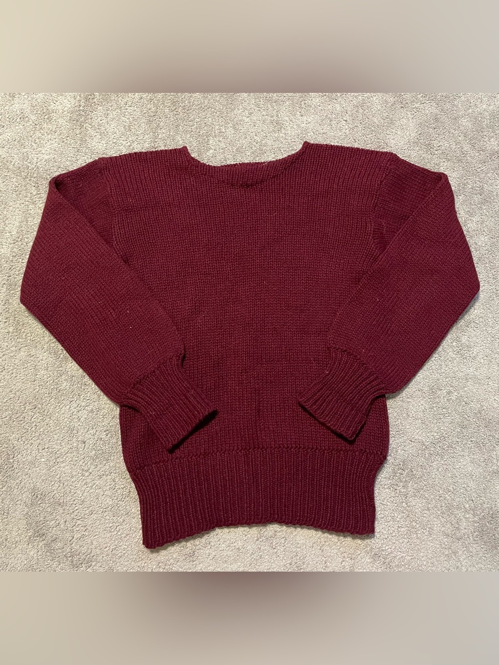 Vintage 70s Edgemont 100% Wool Burgundy Boat Neck Knit Sweater Womens M USA